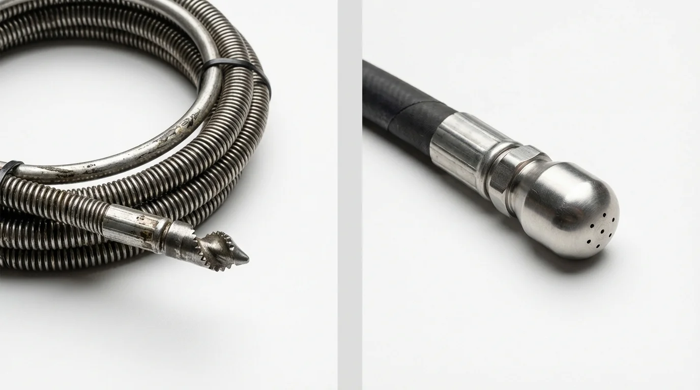 Drain snake cable and hydro jetting nozzle used for drain cleaning in Dierks, AR
